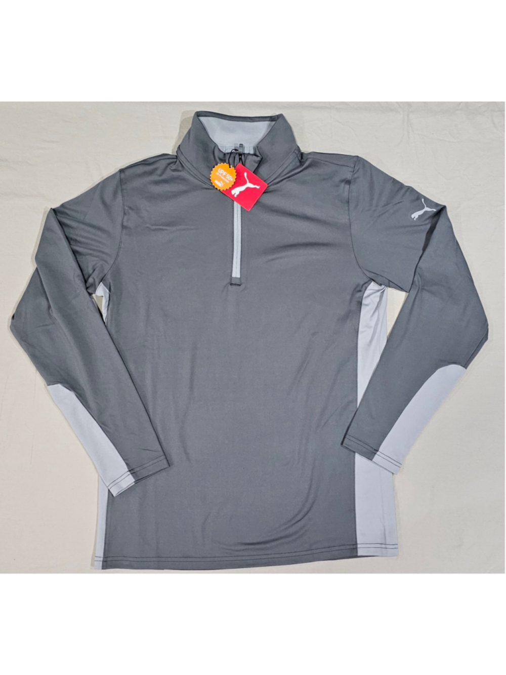 Men's Puma 1/4 Zip Pullover Sweatshirt Size S Grey Light Grey